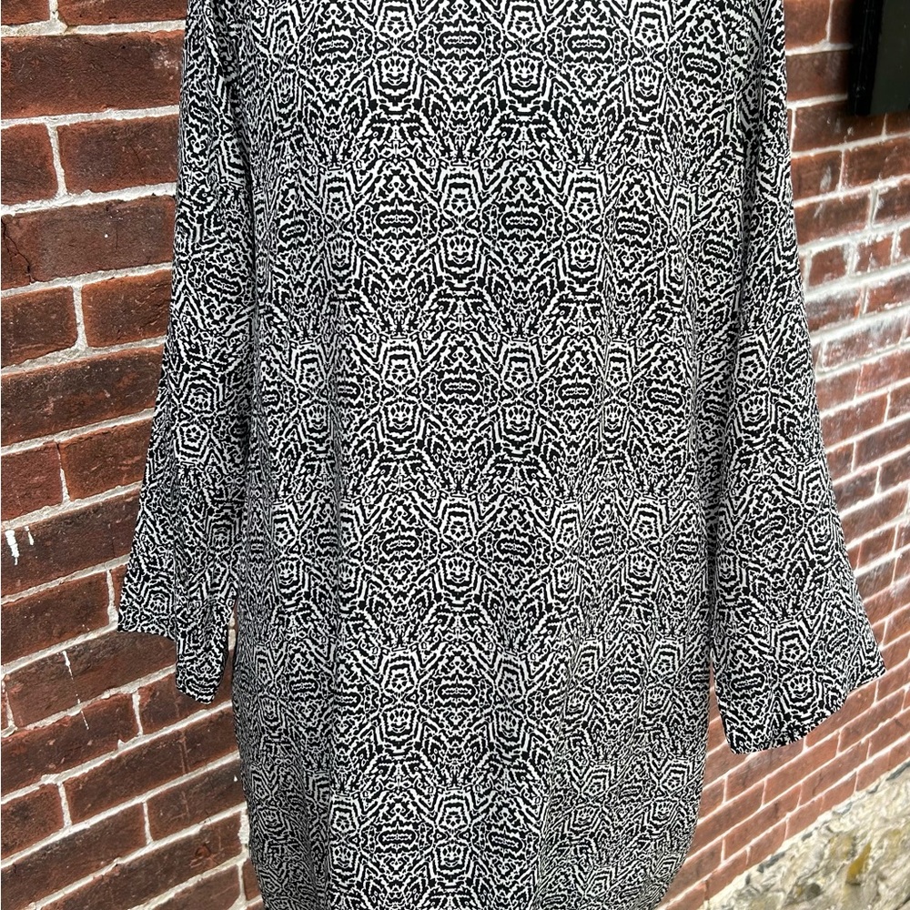 Garnet Hill Black & White Geometric Long Sleeve Silk Dress